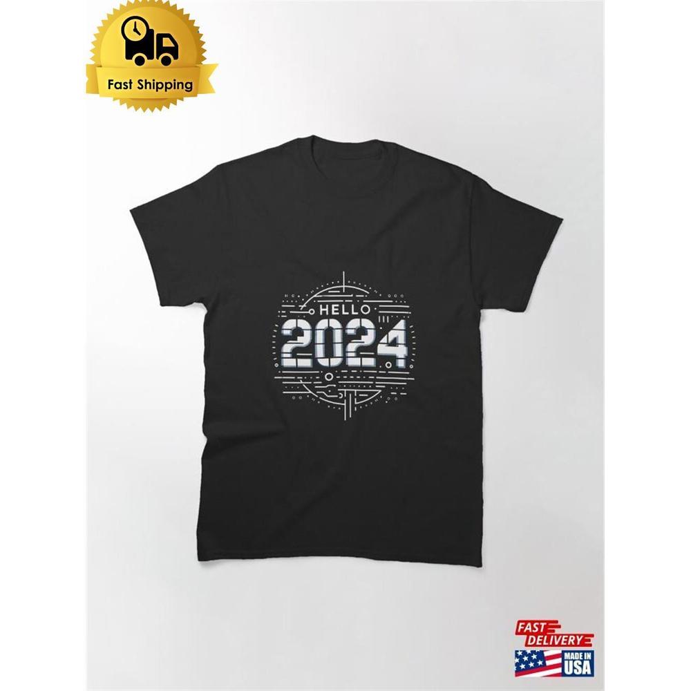 Hello  Futuristic New Year Greeting Classic T-Shirt Unisex